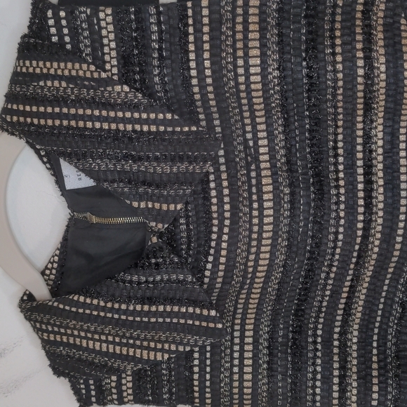 REBECCA Vallance Collared Textured Black Gold Shift Dress 8 - Picture 5 of 11